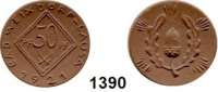 P O R Z E L L A N M Ü N Z E N,S T Ä D T E M Ü N Z E N Weixdorf-Lausa 50 Pfennig 1921 braun.  Gipsform.  Menzel 26467.1.