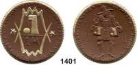 P O R Z E L L A N M Ü N Z E N,F I R M E N M Ü N Z E N Erfurt 1 Mark 1921 braun mit Golddekor.  Gipsform.  Reemtsma & Söhne.  Menzel 6646.