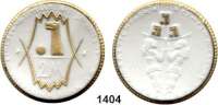P O R Z E L L A N M Ü N Z E N,F I R M E N M Ü N Z E N Erfurt 2 Mark 1921 weiß mit Golddekor.  Gipsform.  Reemtsma & Söhne.  Menzel 6646.