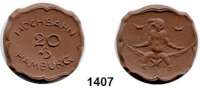 P O R Z E L L A N M Ü N Z E N,F I R M E N M Ü N Z E N Hamburg 20 Pfennig o.J.(1920) braun.  Gipsform.  Hochbahn.  Menzel 10551.1.