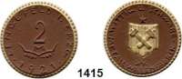 P O R Z E L L A N M Ü N Z E N,F I R M E N M Ü N Z E N Lengefeld 2 Mark 1921 braun, Rand und Stadtwappen gold.  Gipsform.  Wittig und Schwabe.  Menzel 14924.6.