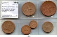P O R Z E L L A N M Ü N Z E N,Münzen von anderen Deutschen Keramischen Fabriken Elmschenhagen 25 Pfennig bis 10 Mark 1921 braun.  Menzel 6479.1-6.  SATZ. 6 Stück.