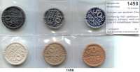 P O R Z E L L A N M Ü N Z E N,Münzen von anderen Deutschen Keramischen Fabriken Höhr 50 Pfennig 1921 gelbbraun, ziegelrot, schwarz, weiß und grau mit kobaltblauer Glasur(2).  Scheuch 530.aI, aII, aIII, n und nII(2).  Menzel 11709.  LOT. 6 Stück.