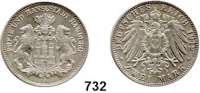 R E I C H S M Ü N Z E N,Hamburg  2 Mark 1912.  Jaeger 63.
