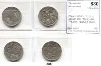 B U N D E S R E P U B L I K,  2 Mark 1951 D, F, G, J.  Jaeger 386.  Ähren und Trauben.  SATZ. 4 Stück.