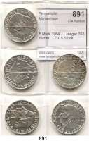B U N D E S R E P U B L I K,  5 Mark 1964 J.  Jaeger 393.  Fichte.  LOT. 5 Stück.