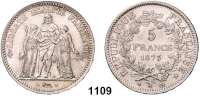 AUSLÄNDISCHE MÜNZEN,Frankreich 3. Republik 1870 - 1940 5 Francs 1873 A.  Kahnt 129.  KM 820.1.