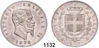 AUSLÄNDISCHE MÜNZEN,Italien Viktor Emanuel II. (1849) 1861 - 1878 5 Lire 1874 M, Mailand.  Kahnt 14.  KM 8.3.