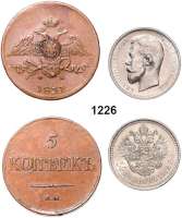 AUSLÄNDISCHE MÜNZEN,Russland LOTS   LOTS   LOTS 5 Kopeken 1831 EM (ss-vz) und 50 Kopeken 1912 (vz-prfr, leicht geputzt).  LOT. 2 Stück.
