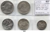 R E I C H S M Ü N Z E N,L O T S     L O T S     L O T S  Preußen,  2 Mark 1913; 3 Mark 1913, 1914,  5 Mark 1907 und 1914.  Jaeger 106, 109, 110, 113, 115.  LOT. 5 Stück.