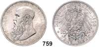 R E I C H S M Ü N Z E N,Sachsen - Meiningen Georg II. 1866 - 1914 3 Mark 1908.  Jaeger 152.
