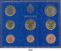 AUSLÄNDISCHE MÜNZEN,E U R O  -  P R Ä G U N G E N Vatikan Kurssatz 2007 (8 Werte).  Cent bis 2 Euro.  KM MS 114.
