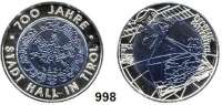 AUSLÄNDISCHE MÜNZEN,E U R O  -  P R Ä G U N G E N Österreich 25 Euro 2003 (Bi-Metall Silber/Niob).  700 Jahre Stadt Hall in Tirol.  Schön 296.  KM 3101.  Im Originaletui mit Zertifikat.