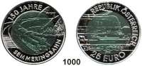 AUSLÄNDISCHE MÜNZEN,E U R O  -  P R Ä G U N G E N Österreich 25 Euro 2004 (Bi-Metall Silber/Niob).  Semmeringbahn.  Schön 305.  KM 3109.  Im Originaletui mit Zertifikat.