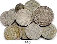 Deutsche Münzen und Medaillen,Sachsen Friedrich August II. 1733 - 1763 1/6 Taler 1763 EDC; 1/12 Taler 1763 FWôF (kl. Zainende); 1/24 Taler 1763 FWôF; 1/48 Taler 1740 FWôF; 1 Pfennig FWôF 1743, 1750, 1751, 1754; Vikariats-Groschen 1740 (Schrötlingsfehler) und 1741; Friedrich Christian, 1/24 Taler 1763 EDC(2).  LOT. 12 Stück.