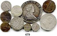Deutsche Münzen und Medaillen,Sachsen Friedrich August III. 1763 - 1806 (1827) 2/3 Taler 1766 EDC; 1/6 Taler 1804 IEC; 1/24 Taler 1798 IEC; 1/48 Taler 1765 C(Rdf., vz); 3 Pfennig 1764 C; 1764 ôF; 1 Pfennig 1765 C(2); 1 Kupfer-Pfennig 1777 C(Rdf.) und 1 Heller 1780 C.  LOT. 10 Stück.