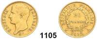 AUSLÄNDISCHE MÜNZEN,Frankreich Napoleon I. 1804 - 1815 20 Francs 1807 A, Paris.  6,4 g.  KM A 687.1.  Fb. 487 a.  GOLD.