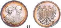 Österreich - Ungarn,Habsburg - Lothringen Franz Josef I. 1848 - 1916 Feinsilbermedaille 1987.  Auf das Kaiserpaar von Österreich.  Beider Brustbilder. / Doppeladler.  35 mm.  20 g.