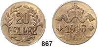 Besetzte Gebiete  -  Kolonien  -  Danzig,Tabora  20 Heller 1916 T.  Messing.  Jaeger 724 b.