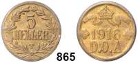 Besetzte Gebiete  -  Kolonien  -  Danzig,Tabora  5 Heller 1916 T.  Messing.  4,82 g.  Jaeger 723 a.