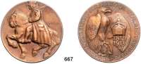 M E D A I L L E N,Befreiungskriege  Bronzemedaille 1913 (A. Thiele/Brehmer).  Zur 100 Jahrfeier der Befreiungskriege.  Husar zu Pferd. / Adler und Kaiserkrone, Pfote auf franz. Zweispitz.  50 mm.  58,6 g.