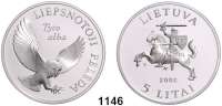AUSLÄNDISCHE MÜNZEN,Litauen  5 Litai 2002.  Bedrohte Tierwelt - Schleiereule.  Schön 63.  KM 132.