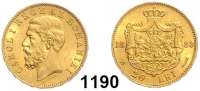 AUSLÄNDISCHE MÜNZEN,Rumänien Karl I. (1866) 1881 - 1914 20 Lei 1883 B.  (5,8g fein).  Kahnt 22.  KM 20.  Fb. 3.  GOLD.