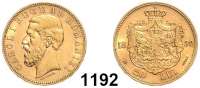 AUSLÄNDISCHE MÜNZEN,Rumänien Karl I. (1866) 1881 - 1914 20 Lei 1890 B.  (5,8g fein).  Kahnt 22.  KM 20.  Fb. 3.  GOLD.