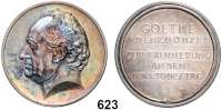 M E D A I L L E N,Personen Goethe, Johann Wolfgang von Silbermedaille 1932 (F. H.  = Hörnlein).  GOETHE DENKMÜNZE Zur Erinnerung an den 100. Todestag.  Kopf nach links. /  5 Textzeilen.  36 mm.  18,13 g.  Rand : SÄCHS. MÜNZE 999.  AFA 257.