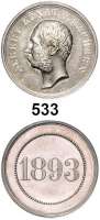 Deutsche Münzen und Medaillen,Sachsen Albert 1873 - 1902 Silbermedaille 1893 (G. A. Sch. = G. A. Scharffenberg).  Kopf des Königs nach links. /  Jahreszahl 1893 in Punktkreis.  Rand : Letzte Prägung auf alter Ordenspresse 15. 4. 1930 G. A. Scharffenberg.  25 mm.  0,45 mm stark.  12,46 g.