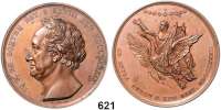 M E D A I L L E N,Personen Goethe, Johann Wolfgang von Bronzemedaille 1832 (König/Loos, Originalprägung).  Auf seinen Tod.  Belorbeerter Kopf nach links. /  Auffliegender Schwan trägt den lorbeerbekränzten Goethe im antikisierenden Gewand.  43 mm.  41,29 g.  Förschner 270.