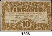 P A P I E R G E L D,AUSLÄNDISCHES  PAPIERGELD Dänemark 10 Kronen 1919.  F.  Pick 21 i.  Beigegeben Pick 31 p (seitlich Abriss).  LOT. 2 Scheine.