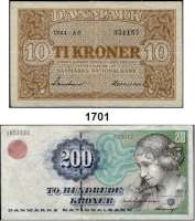 P A P I E R G E L D,AUSLÄNDISCHES  PAPIERGELD Dänemark 71 Scheine (28 verschiedene).  In einem Album.  Von 10 Kronen 1944 bis 200 Kronen 20(01).  Aus Pick 36 a/66 a.