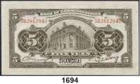 P A P I E R G E L D,AUSLÄNDISCHES  PAPIERGELD China 5 Yüan 1.10.1914.  SHANGHAI.  Pick 117 o.