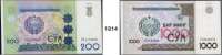 P A P I E R G E L D,AUSLÄNDISCHES  PAPIERGELD Usbekistan 1(3) Sum 1992.  1, 3, 5, 10, 25, 50, 100 Sum 1994.  200(2) Sum 1997.  500 Sum 1999 und 1000 Sum 2001.  Pick 61 a, 73-82.  LOT. 14 Scheine.