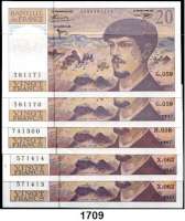 P A P I E R G E L D,AUSLÄNDISCHES PAPIERGELD Frankreich 20 Francs 1997. Pick 151 i. LOT. 5 Scheine.