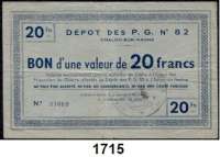 P A P I E R G E L D,AUSLÄNDISCHES  PAPIERGELD Frankreich Chalon Sur Saone,  Kriegsgefangenenlager  Depot Nr. 82.  5 und 20 Francs 2.1.1945.