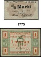 P A P I E R G E L D,AUSLÄNDISCHES  PAPIERGELD Polen Notgeldscheine :  Krolewska Huta (Königshütte),  1(2) Marka 1921;  Poznan(Posen),  50 Fenigow und 2 Marki 4.11.1919.  Wagrowiec,  1/2 Marki 1.12.1919.  Beigegeben 100 Zloty Benzintalon 