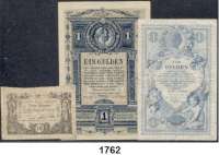 P A P I E R G E L D,AUSLÄNDISCHES  PAPIERGELD Österreich 10 Kreuzer 1.11.1860;  1 Gulden 1.1.1882 und 1 Gulden 1.7.1888.  Pick A 93 a, A 153 und A 156.  LOT. 3 Scheine.
