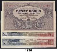 P A P I E R G E L D,AUSLÄNDISCHES  PAPIERGELD Tschechoslowakei 10 Kronen 2.1.1927 und 20 Kronen(2) 1.10.1926.  Pick 20 a und 21 a(2).   LOT. 3 Scheine.