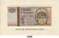 P A P I E R G E L D,AUSLÄNDISCHES PAPIERGELD Ungarn 2000 Forint 20.8.2000. Millenium-Ausgabe im Original-Folder. Pick 186 a.