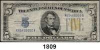 P A P I E R G E L D,AUSLÄNDISCHES  PAPIERGELD U.S.A. 5 Dollars 1934 a.  Gelbes Siegel.  Für militärische Nutzung in Nordafrika.  Pick 414 AY.