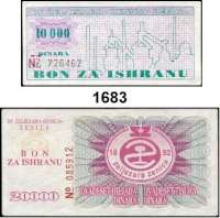 P A P I E R G E L D,AUSLÄNDISCHES  PAPIERGELD Bosnien-Herzegowina Behelfszahlungsmittel.  Zenica,  Eisenhütte. Gutscheine zu 500, 1000, 2000, 5000, 10000 Dinara o.D. sowie 1000, 5000, 10000 und 20000 Dinara 1992.  LOT. 9 Scheine..