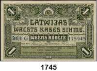P A P I E R G E L D,AUSLÄNDISCHES  PAPIERGELD Lettland 1 Rublis 1919;  5 Rubli o.D.(1919);  10 Rubli 1919 und 10 Kapeikas o.D.(1920).  Pick 1 b, 3 f, 4 e, 10 a.  LOT. 4 Scheine.