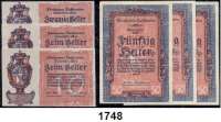 P A P I E R G E L D,AUSLÄNDISCHES  PAPIERGELD Liechtenstein 10(2), 20 und 50(3) Heller o.D. (1920).  Pick 1(2), 2, 3(3).  LOT. 6 Scheine..
