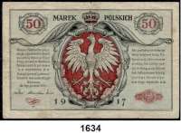 P A P I E R G E L D,B E S A T Z U N G S A U S G A B E N     I. W E L T K R I E G Generalgouvernement Warschau 1/2 Marki, 2 Marki, 5, 10, 20 und 50 Marek 9.12.1916.  Ros. EWK-21, 25, 27 b, 28 b,  29, 30.  LOT. 6 Scheine.