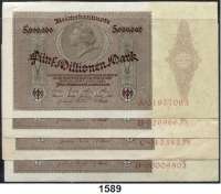 P A P I E R G E L D,Weimarer Republik 5 Millionen Mark 1.6.1923. Serie A, B, C, D. Ros. DEU-100. LOT. 4 Scheine.