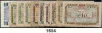 P A P I E R G E L D,Franz.-Belg.Eisenbahnverwaltung im besetzten Rheinland 1923  0,05(3), 0,10(3), 0,50(3) Francs o.D.(10/1923-30.6.1930).  Ros. RPR-56, 57, 59.  Beigegeben Alliierte Besetzung Rheinland-Pfalz,  10 Pfennig 15.10.1947.  Ros. FBZ-5.  LOT. 10 Scheine.