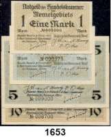 P A P I E R G E L D,Memelgebiet Notgeld der Handelskammer des Memelgebietes 1922 Überkompletter Satz.  1/2(KN 00321 und 605423), 1(KN 003000 und 415083), 2(KN 000373 und 262776), 5(KN 009000 und 019156), 10(KN 008700 und 214828), 20(KN 124950 und 145276), 50(KN 08520), 75 Mark(KN 09988) und 100(KN19966) Mark 22.2.1922.  Ros. MEM-1 a, 1 b, 2(2), 3(2), 4(2), 5(2), 6(2), 7, 8, 9.  LOT. 15 Scheine