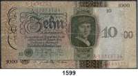P A P I E R G E L D,R E I C H S B A N K  10 Reichsmark 11.10.1924.  F/A.  1000 Reichsmark 11.10.1924.  R/A.  Ros. DEU-173 b und 178 a.  LOT. 2 Scheine.